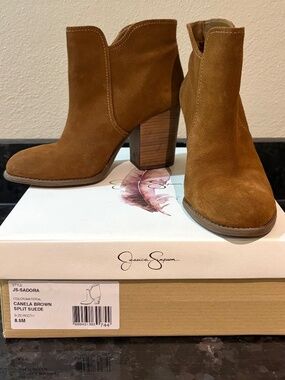 Jessica Simpson Sadora Suede Ankle Boots | Brown Block Heel Booties